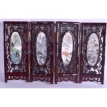 A CHINESE PAINTED MARBLE AND WOOD SCREEN. 88 cm x 22 cm.
