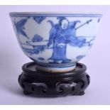 A CHINESE MING DYNASTY BLUE AND WHITE BOWL Wanli Mark and Period. 11.5 cm wide. (2)