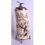 A FINE 19TH CENTURY JAPANESE MEIJI PERIOD SILVER ENAMEL AND IVORY TUSK VASE AND COVER decorated wit
