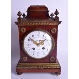 AN ANTIQUE J W BENSON LONDON MANTLE CLOCK with foliate painted dial. 30 cm x 18 cm.