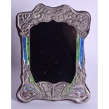 A SILVER AND ENAMEL PHOTOGRAPH FRAME. 15 cm x 21 cm.