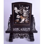 A GOOD 19TH CENTURY JAPANESE MEIJI PERIOD BOXWOOD AND IVORY SHIBAYAMA SCREEN ON STAND decorated wit