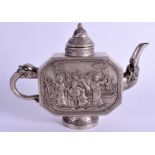 A CHINESE WHITE METAL TEAPOT AND COVER. 19 cm x 15 cm.