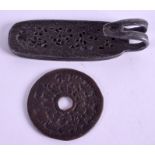 A CHINESE BRONZE COIN and a similar buckle. (2)