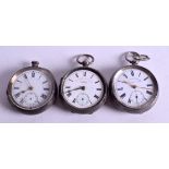 THREE ANTIQUE SILVER POCKET WATCHES. (3)