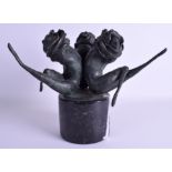 A CONTEMPORARY ITLALIAN BRONZE FIGURE OF TROIS LA ROSA C1955 by Carlo Zoli, upon a black marble pli