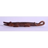 A RARE ANTIQUE TREEN CROCODILE NEEDLE CASE. 13.5 cm wide.