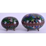 TWO JAPANESE TAISHO PERIOD CLOISONNE ENAMEL BOXES AND COVERS. 7 cm & 5 cm wide. (2)