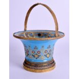 A LOVELY 19TH CENTURY AESTHETIC MOVEMENT OPALINE BLUE GLASS BASKET enamelled with birds within land