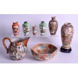 SIX PIECES OF JAPANESE MEIJI PERIOD POTTERY together with a pair of ginbari cloisonne enamel. (8)