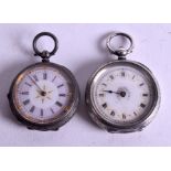 TWO ANTIQUE SILVER FOB WATCHES. (2)