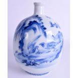 AN 18TH CENTURY JAPANESE EDO PERIOD BLUE AND WHITE SAKE BOTTLE C1780 painted with birds amongst fol