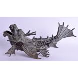 A CHINESE BRONZE DRAGON FISH. 34 cm wide.