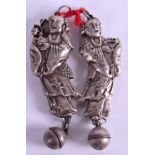 TWO CHINESE WHITE METAL RATTLES. 40 grams. 8 cm long. (2)