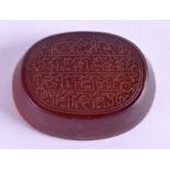 A FINE MIDDLE EASTERN CALLIGRAPHY AGATE SEAL. 2.75 cm x 2 cm.