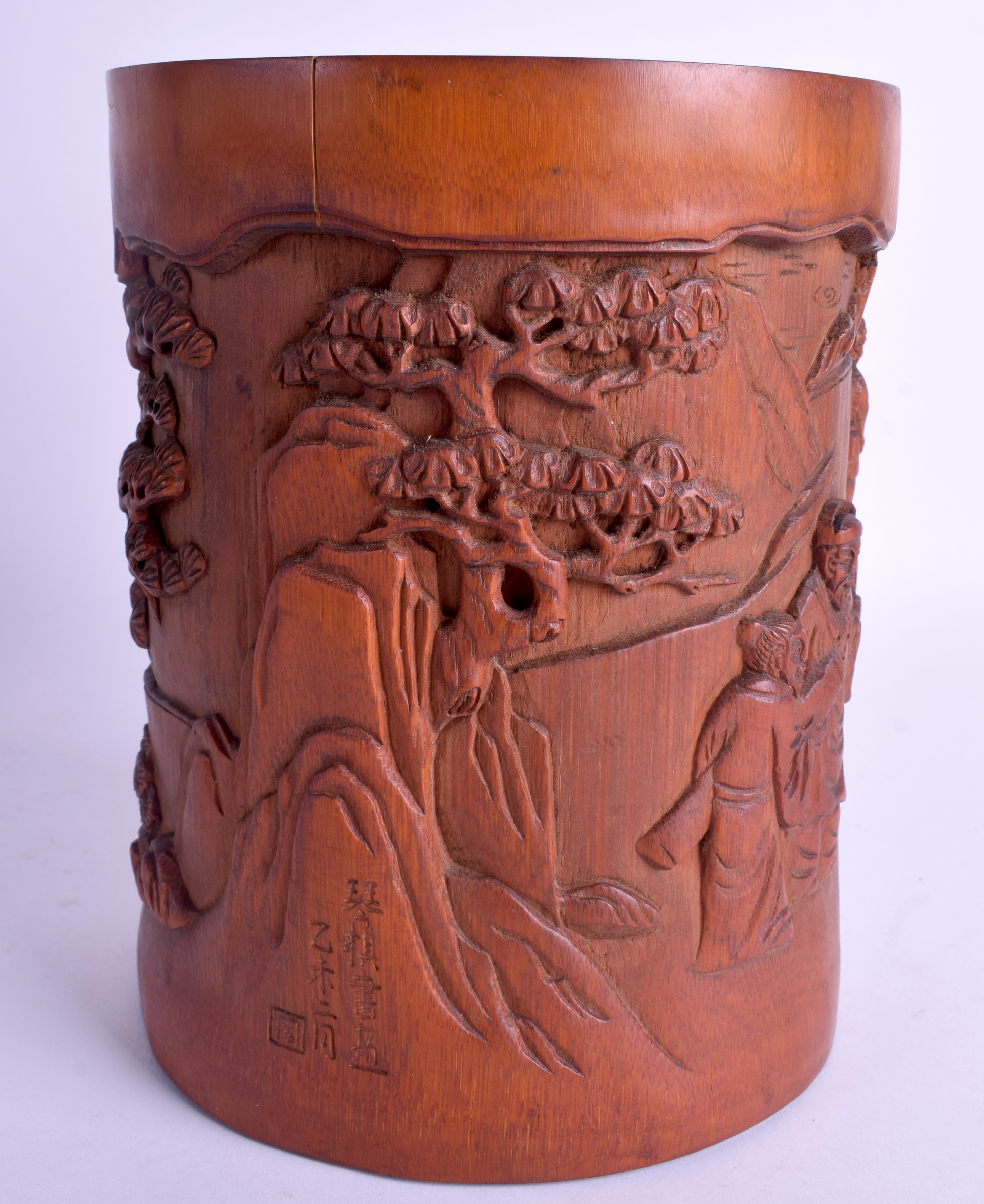A CHINESE BAMBOO BRUSH POT. 18 cm high. - Image 2 of 3