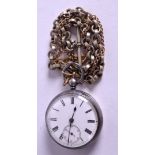 AN ANTIQUE SILVER POCKET WATCH. 5 cm wide.