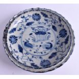 A CHINESE BLUE AND WHITE BARBED DISH. 21 cm wide.