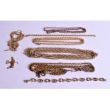 EIGHT YELLOW METAL CHAINS & NECKLACES. (8)