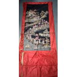 AN EARLY 20TH CENTURY CHINESE SILK EMBROIDERED PANEL. Image 120 cm x 58 cm.