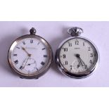 AN ANTIQUE SILVER POCKET WATCH and another. (2)