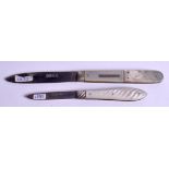 TWO SILVER AND MOTHER OF PEARL FRUIT KNIVES. (2)