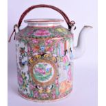 A 19TH CENTURY CHINESE CANTON FAMILLE ROSE TEAPOT AND COVER painted with figures. 18 cm x 18 cm.