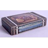 A GOOD ANTIQUE SILVER AND ENAMEL SNUFF BOX AND COVER painted with figures within an interior. 8.25