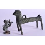 A CENTRAL ASIAN BRONZE ANIMAL together with a similar monkey. 12 cm & 6.5 cm wide. (2)