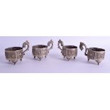 TWO PAIRS OF CHINESE WHITE METAL CUPS. 300 grams. 11 cm wide. (4)