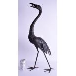 A LARGE STYLISH ITALIAN DESIGNER IRON FIGURE OF A STANDING BIRD modelled with incised feathers. 70