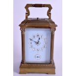 AN ANTIQUE FRENCH BRASS REPEATING PORCELAIN CARRIAGE CLOCK Grand & Petit Sonnerie features. 19 cm h