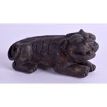 A CHINESE BRONZE BUDDHISTIC LION SCROLL WEIGHT. 12 cm x 6 cm.