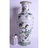 A VERY LARGE 19TH CENTURY CHINESE FAMILLE VERTE BALUSTER VASE Kangxi style, painted with birds amon