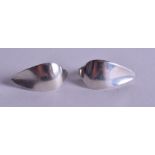 A PAIR OF DANISH GEORG JENSEN SILVER LEAF EARRINGS. 2 cm long.