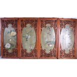 A SET OF FOUR CHINESE WOODEN PANELS. 74 cm x 32 cm. (4)