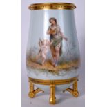 A FRENCH PARIS PORCELAIN VASE, decorated with a female and a cherub in a landscape. 24.5 cm high.