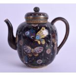 A 19TH CENTURY JAPANESE MEIJI PERIOD CLOISONNE ENAMEL TEAPOT AND COVER. 13 cm wide.