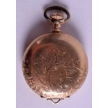 AN ANTIQUE YELLOW METAL LADIES ENGRAVED FOB WATCH. 32.8 grams overall. 3 cm wide.