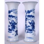 A LARGE PAIR OF CHINESE BLUE AND WHITE PORCELAIN VASE BEARING KANGXI MARKS, decorated with figures