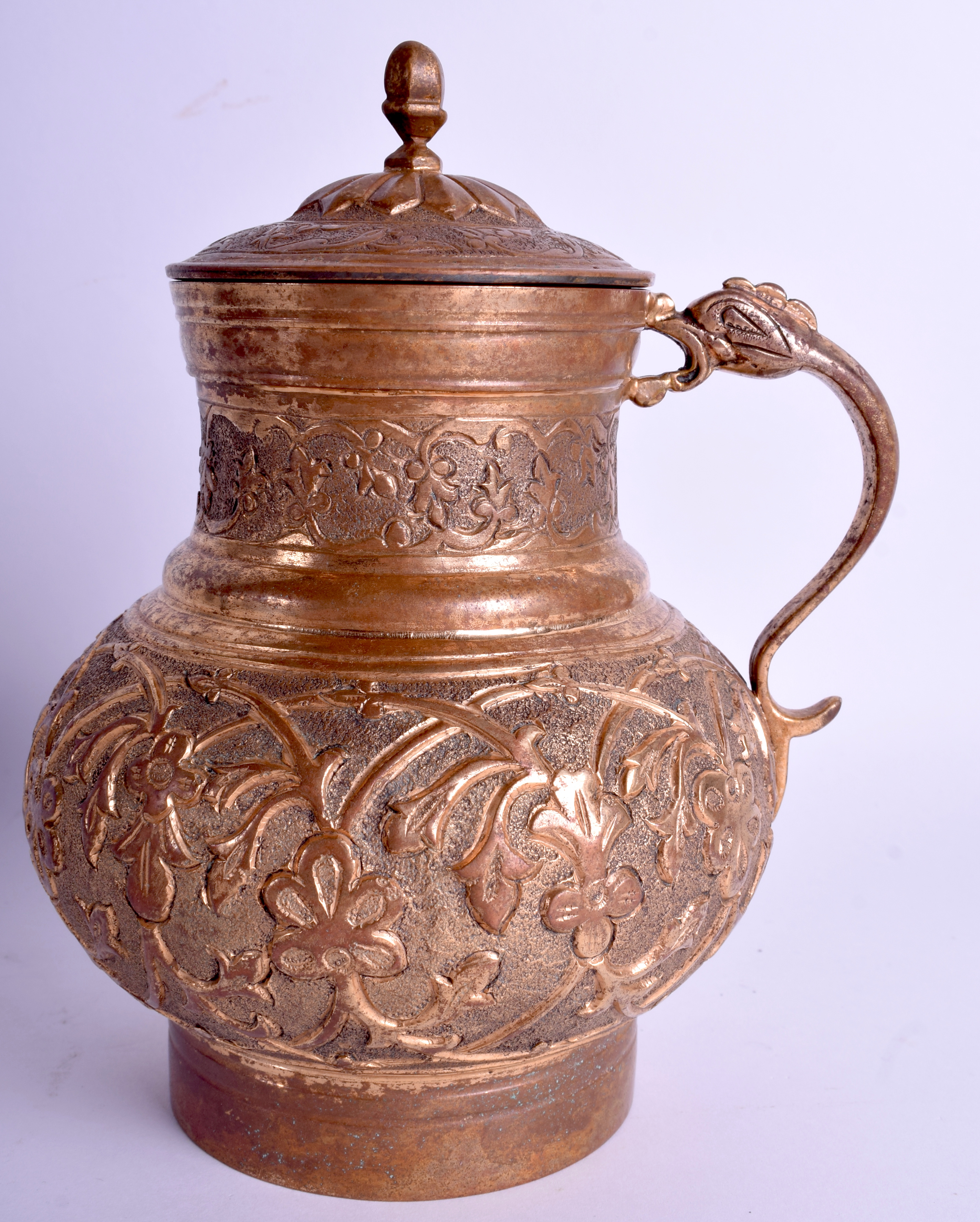 AN UNUSUAL TURKISH MIDDLE EASTERN OTTOMAN GILDED CUP AND COVER decorated with foliage and vines. 19