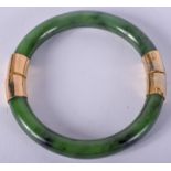 A VINTAGE CHINESE SPINACH JADE BANGLE. 8 cm diameter.