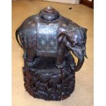 A RARE LARGE 19TH CENTURY JAPANESE MEIJI PERIOD BRONZE CHAMPLEVÉ ENAMEL ELEPHANT upon a fitted hong