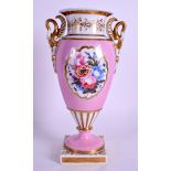 AN EARLY 19TH CENTURY CHAMBERLAINS WORCESTER VASE painted with flowers upon a pink ground. 23 cm hi