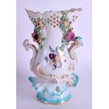 AN 18TH CENTURY CHELSEA DERBY ROCOCO VASE painted with fruit and foliage. 19 cm x 11 cm.