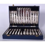 A CASED SILVER PLATED CANTEEN OF CUTLERY, comprising of knives and forks. Case