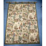 AN EARLY 20TH CENTURY EUROPEAN AUBUSSON STYLE HANGING EMBROIDERED PANEL 17th Century style, depicti
