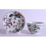 AN EARLY 20TH CENTURY CHINESE FAMILLE ROSE TEA BOWL AND SAUCER Guangxu, enamelled with foliage. (2)
