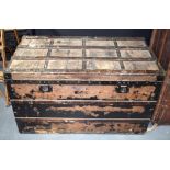 A LARGE VINTAGE IRON BOUND FRENCH LOUIS VUITTON TRUNK. 120 cm x 65 cm x 75.