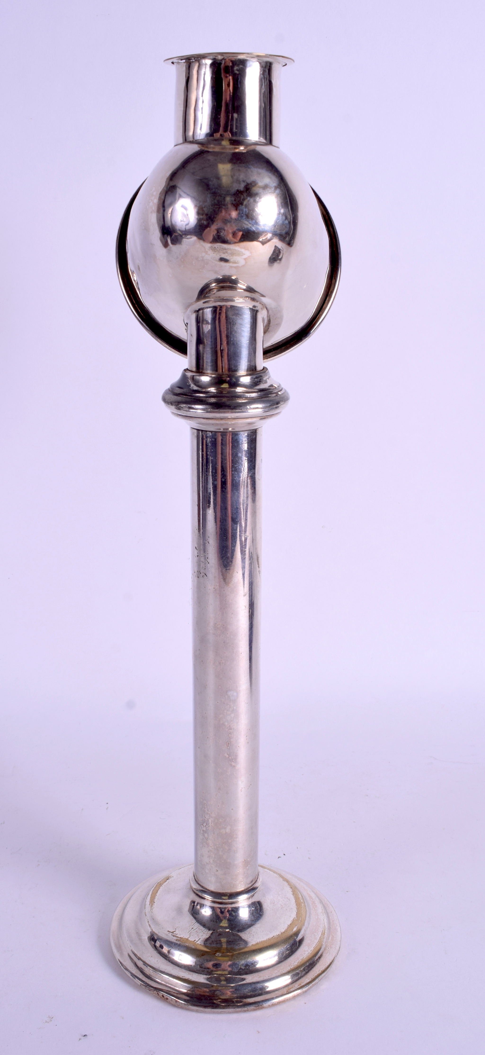 AN ANTIQUE BARRETT & SONS SILVER PLATED STUDENTS LAMP. 38 cm high. - Image 2 of 3